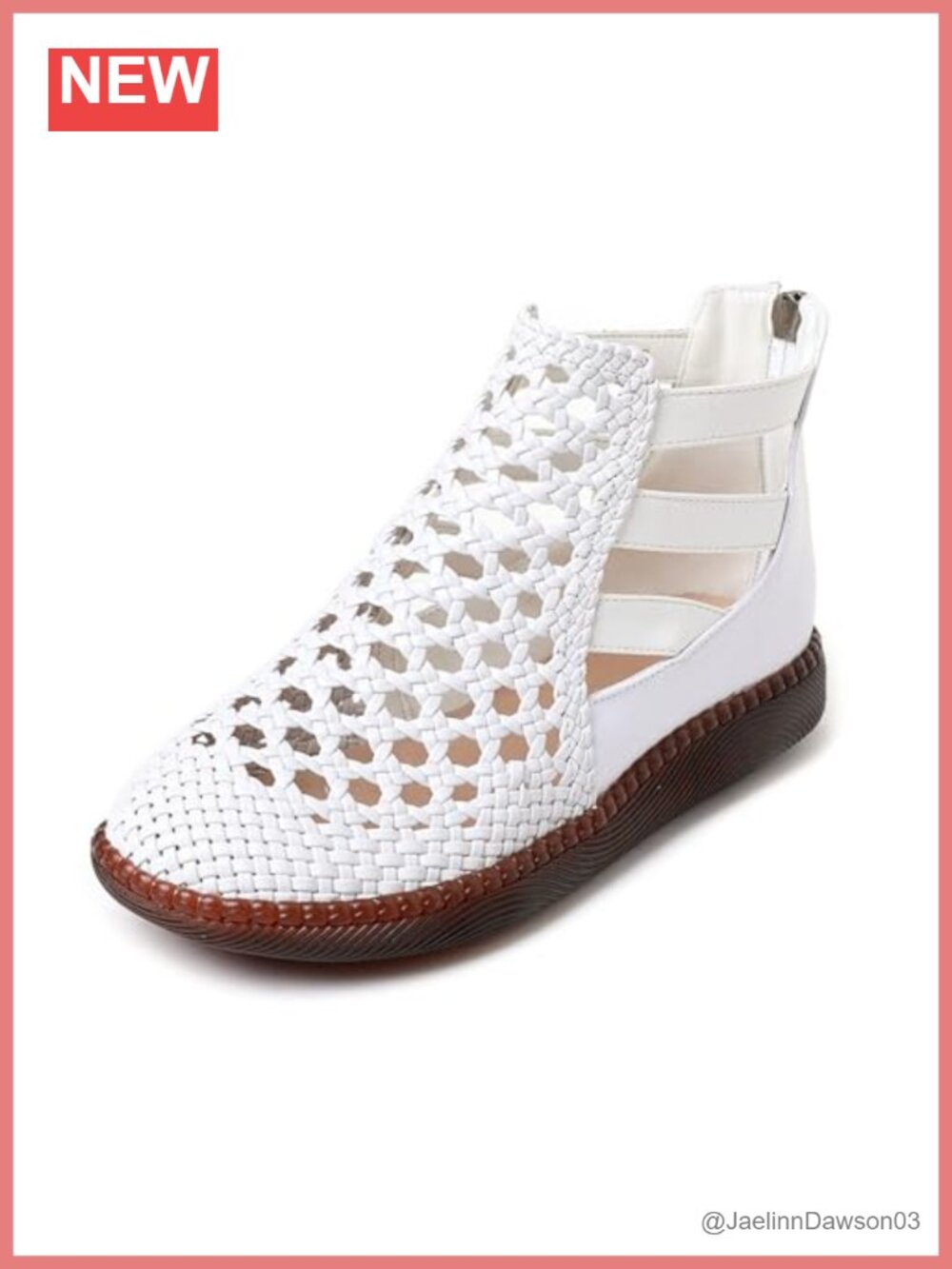 Genuine Leather Braided Cutout High Top Flat Sandals Women's Retro Round Toe